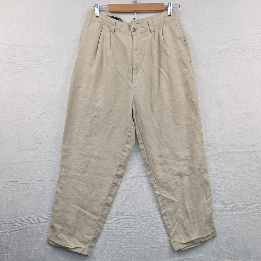 VTG Gap Pants Men's 34x29 Beige Linen Pleated Easy Fit Old Money Coastal 90s